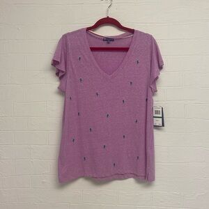 Democracy pink embroidered cactus tee